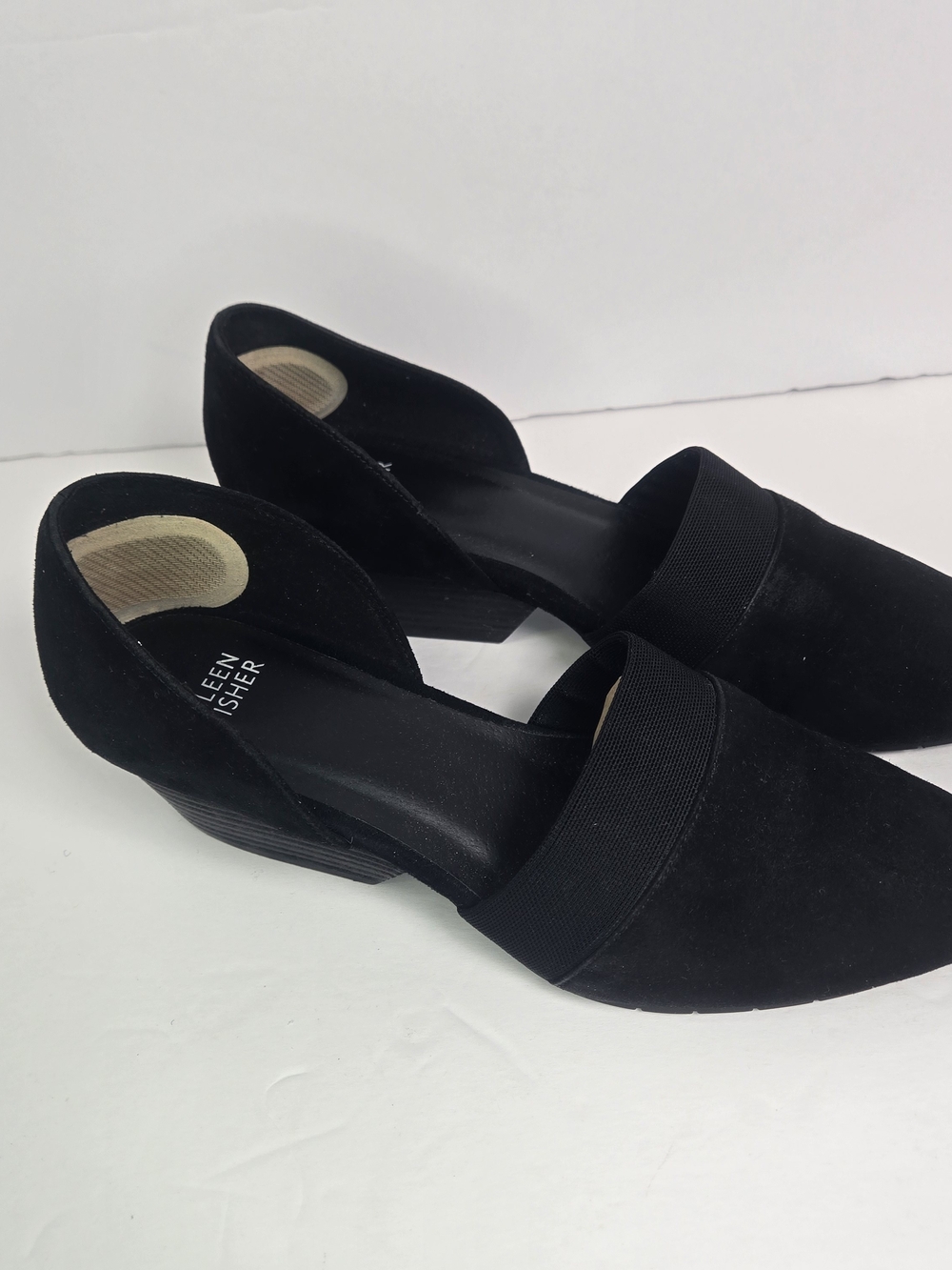 Eileen Fisher Hilly Suede d'Orsay Wedge Womens 8.5 Black Pumps Low Heel Pointed
